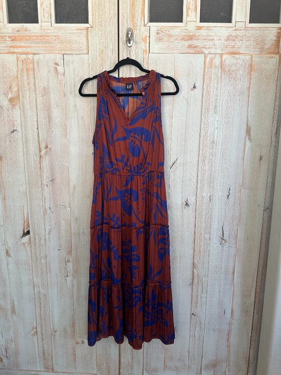 GAP Dresses & Skirts - GAP Silky Brown and Blue Tiered Sleeveless Midi Dress - Size L